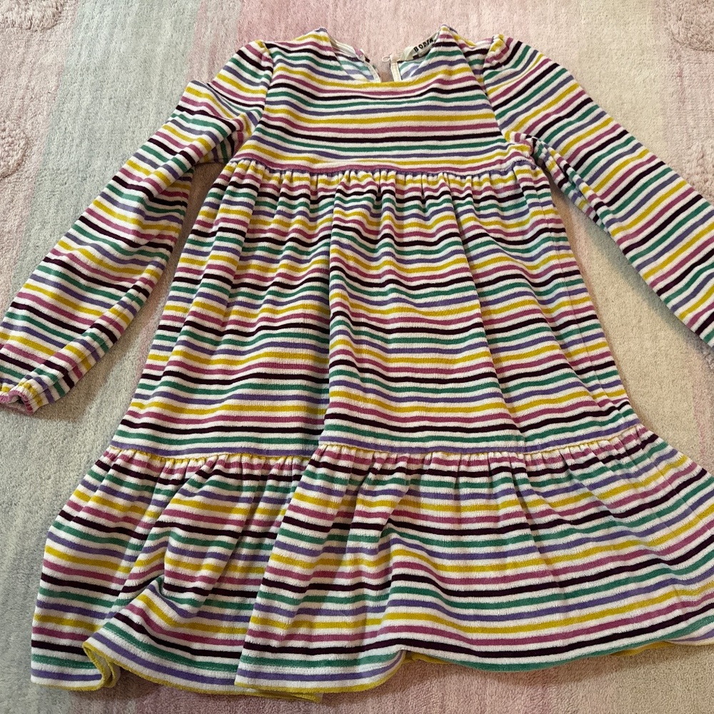 Mini Boden Velour Striped Dress
